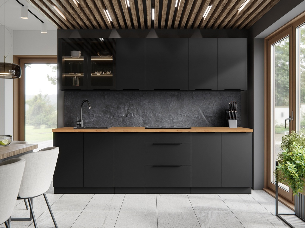 [CUIS-SIENANOIR] CUISINE SIENA 260CM  NOIR AVEC PLAN DE TRAVAIL NOIR 