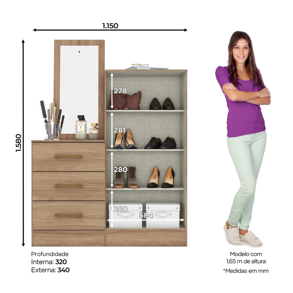[ARM-B700-198] ARMOIRE COMMODE 2P/3T/ BOIS/MIROIR  1150X1580X340