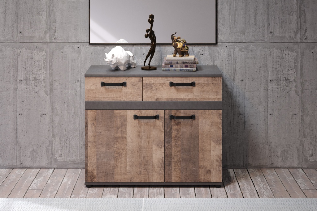 [STRIPE -2P2T] STRIPE Commode 2P2T Grise Matera Chêne