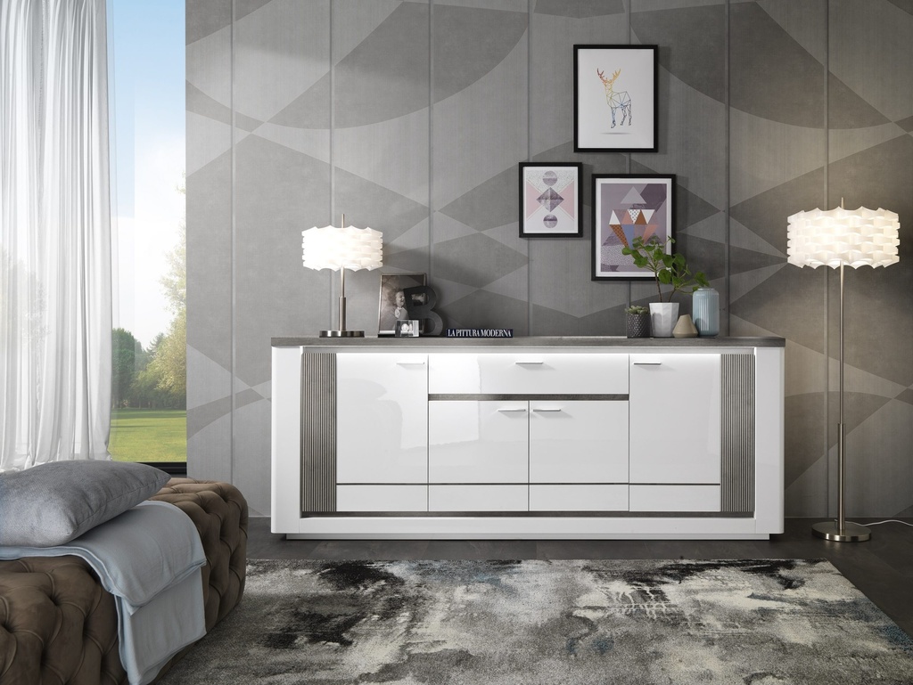 [BELLARIA-ENFILADE] BELLARIA  BUFFET 3P-1T GRIS/BLANC