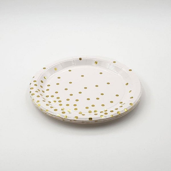 10 assiettes assortis avec pois( blanc/or  blanc /arg  blanc/gold  jaune/or  rouge/or)  17cm
